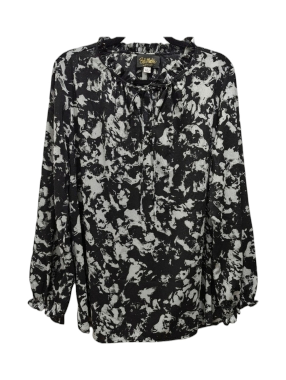 ✨2/$25 Bob Mackie~VTG~Wearable Art QVC~Black White~Women Blouse~Abstract~Large